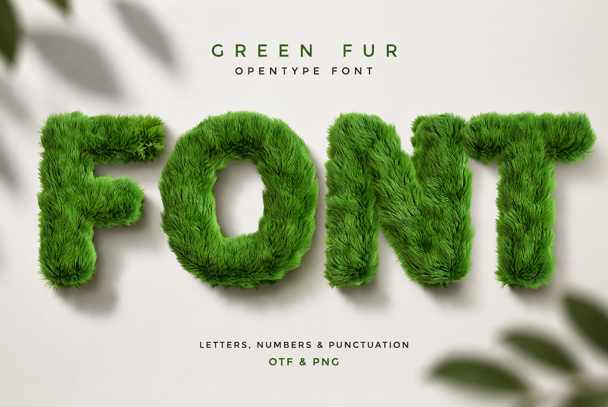 Green Fur Font with realistic fluffy green letters