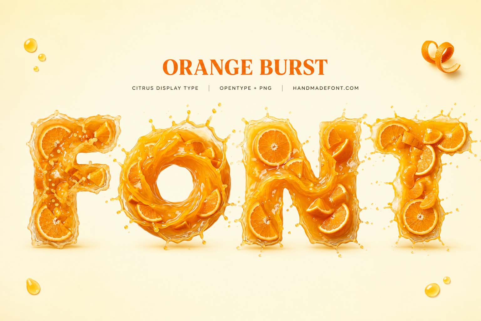 Orange Burst Font – splashing citrus lettering for beverage branding