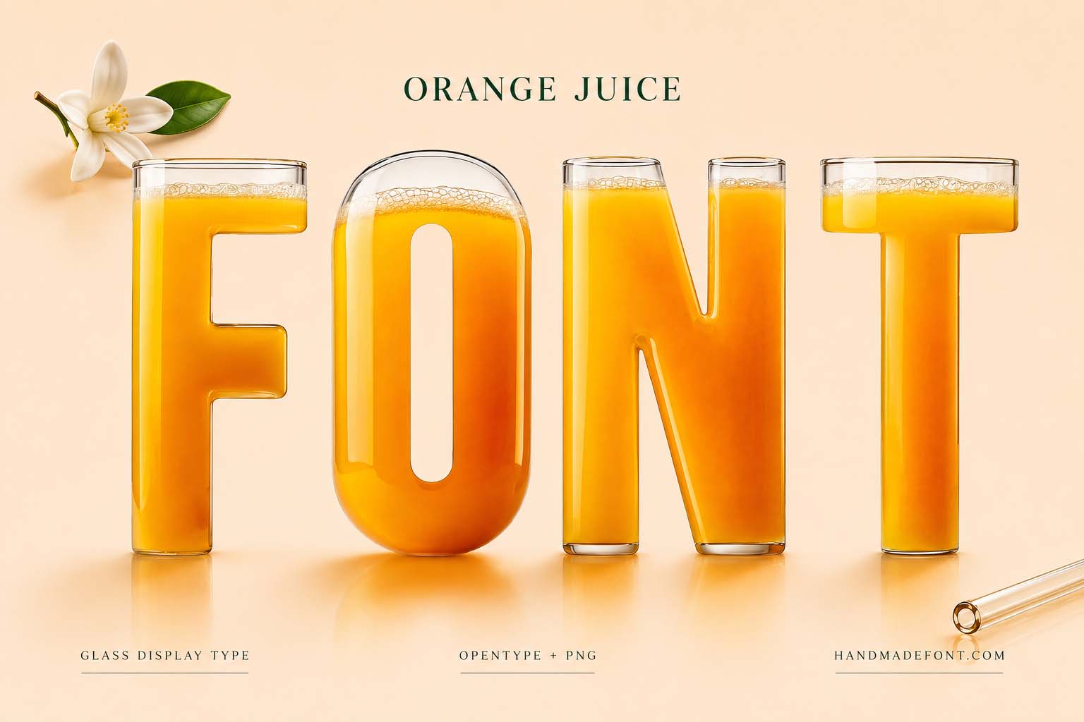 Orange Juice Font – glass liquid lettering for fresh drink packaging