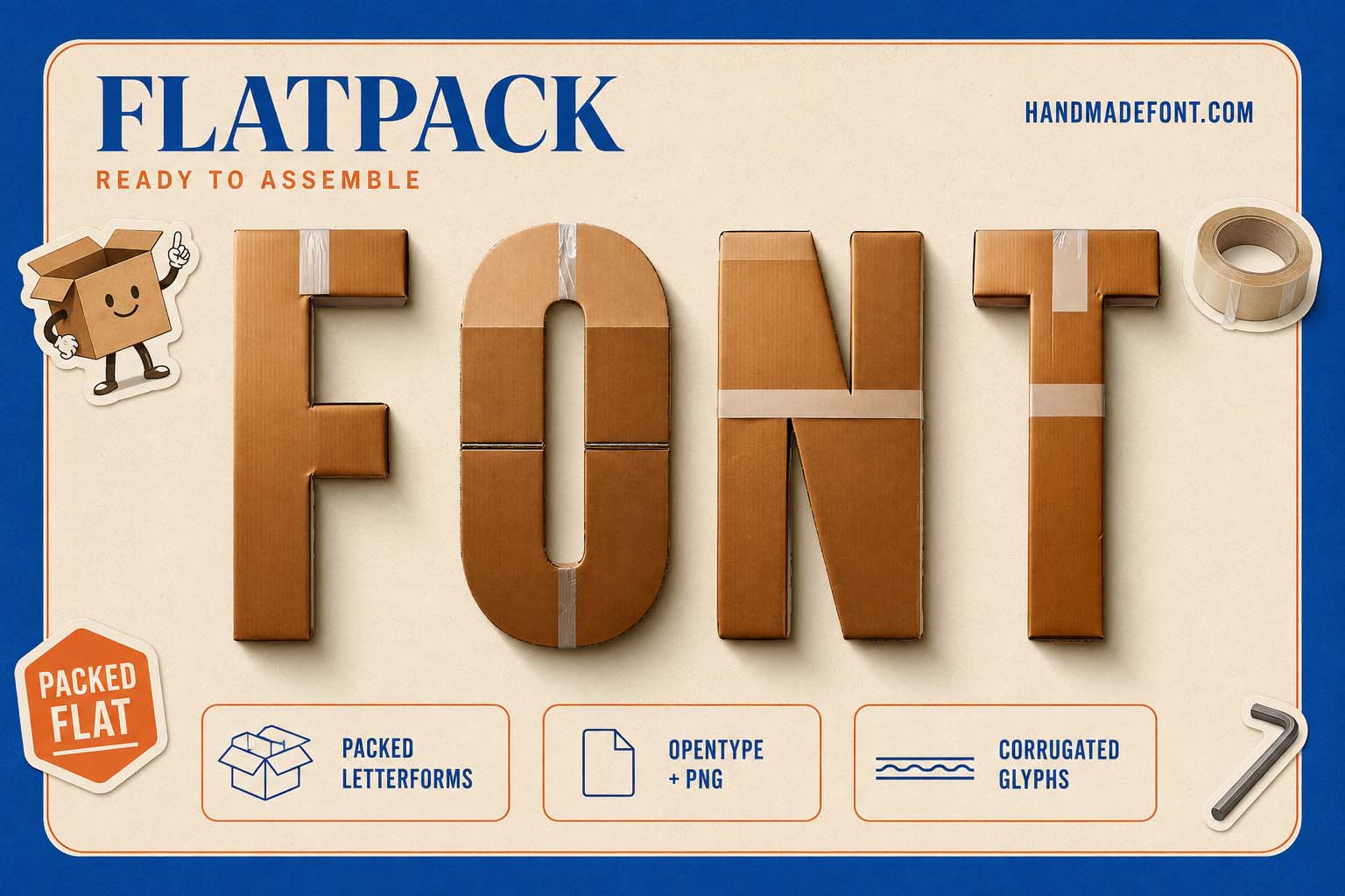 Flat Pack Font – cardboard package lettering for delivery branding