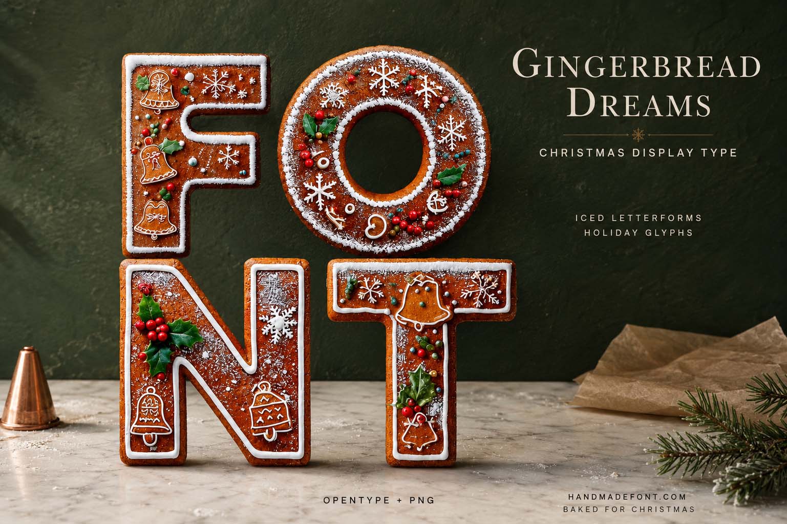Gingerbread Dreams Font – decorated Christmas cookie typography