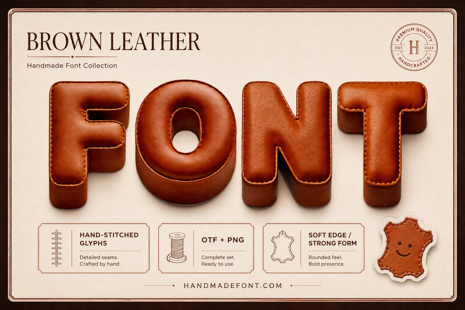 Brown Leather Font – hand-stitched typography for luxury branding