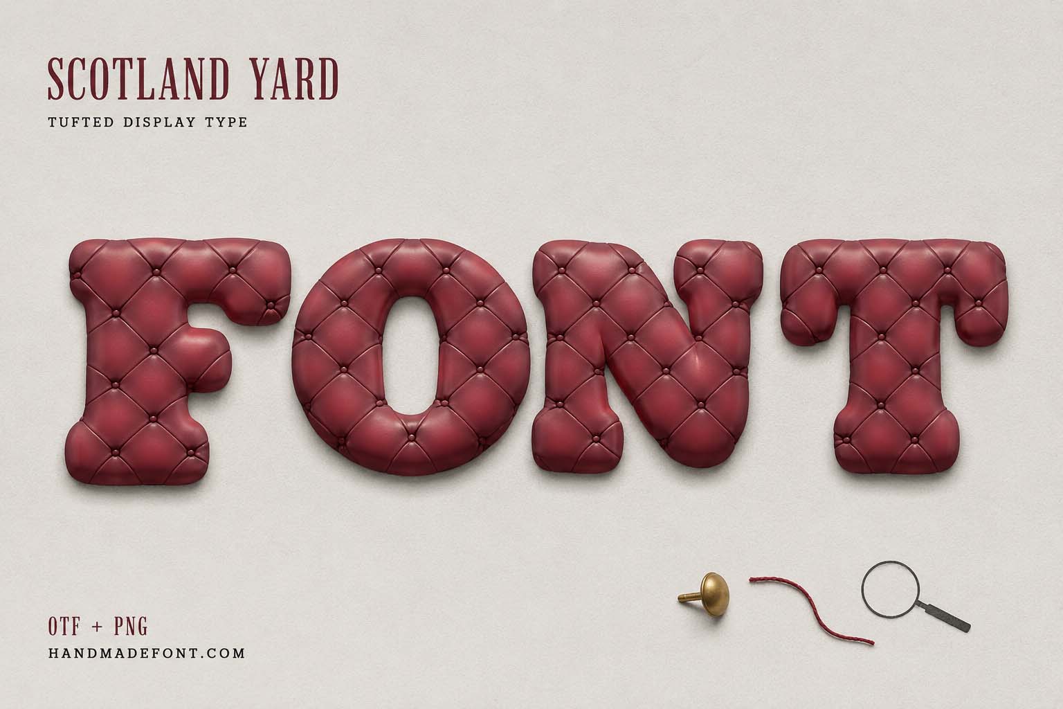 Scotland Yard Font – tufted leather lettering for classic luxury design