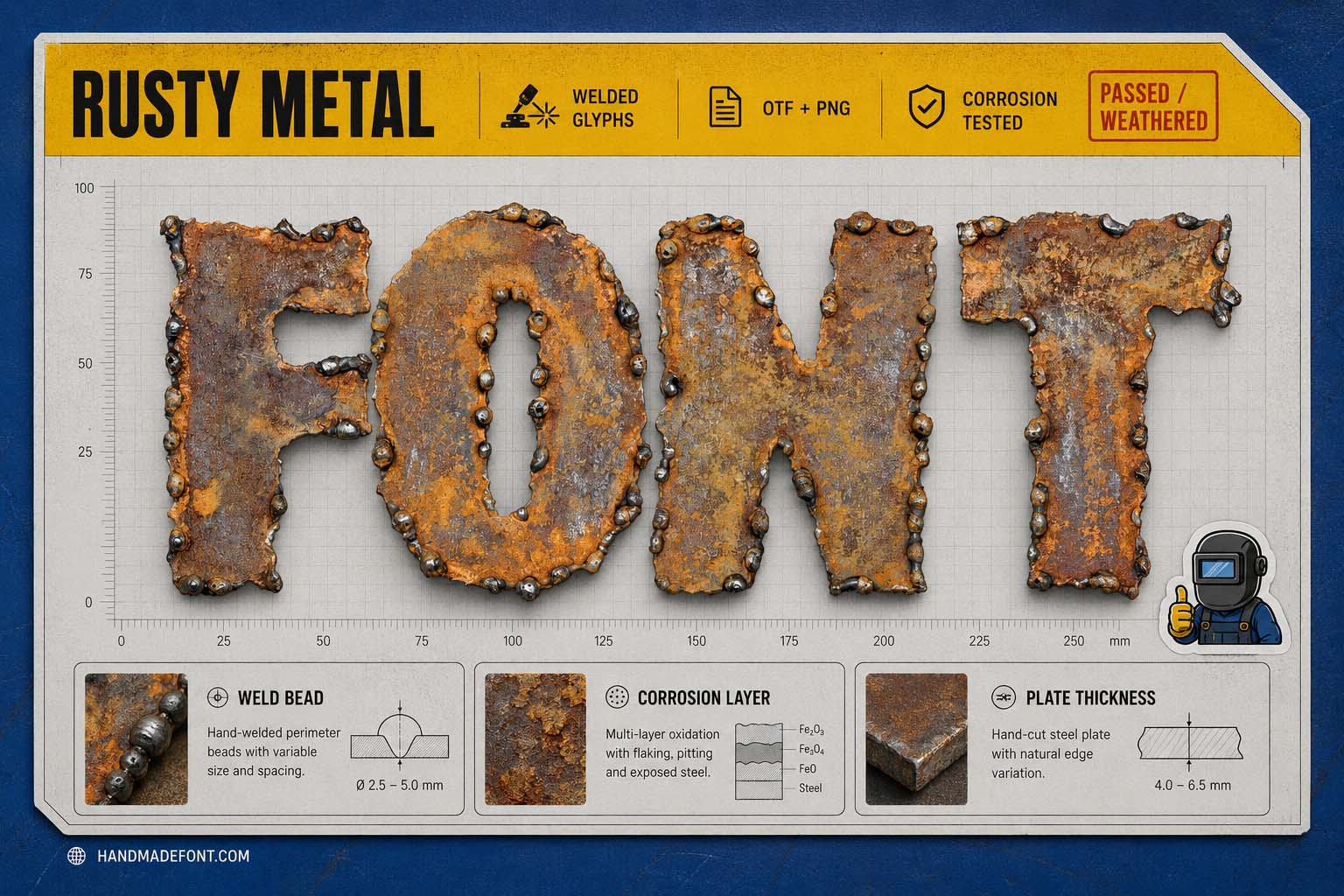 Rusty Metal Font – weathered steel typography for industrial branding
