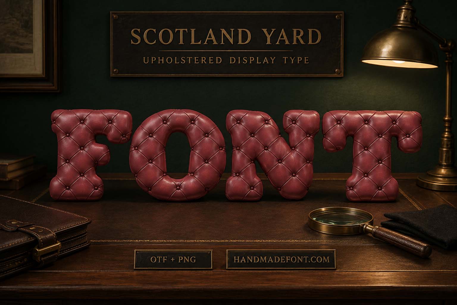 Scotland Yard Font – tufted leather lettering for classic luxury design
