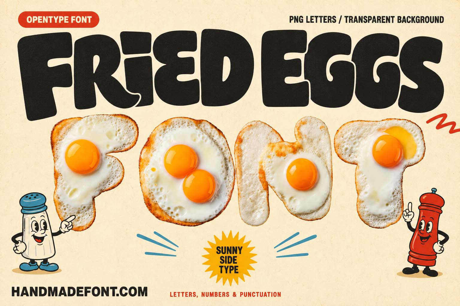 Fried Eggs Font – sunny breakfast typography for playful food design