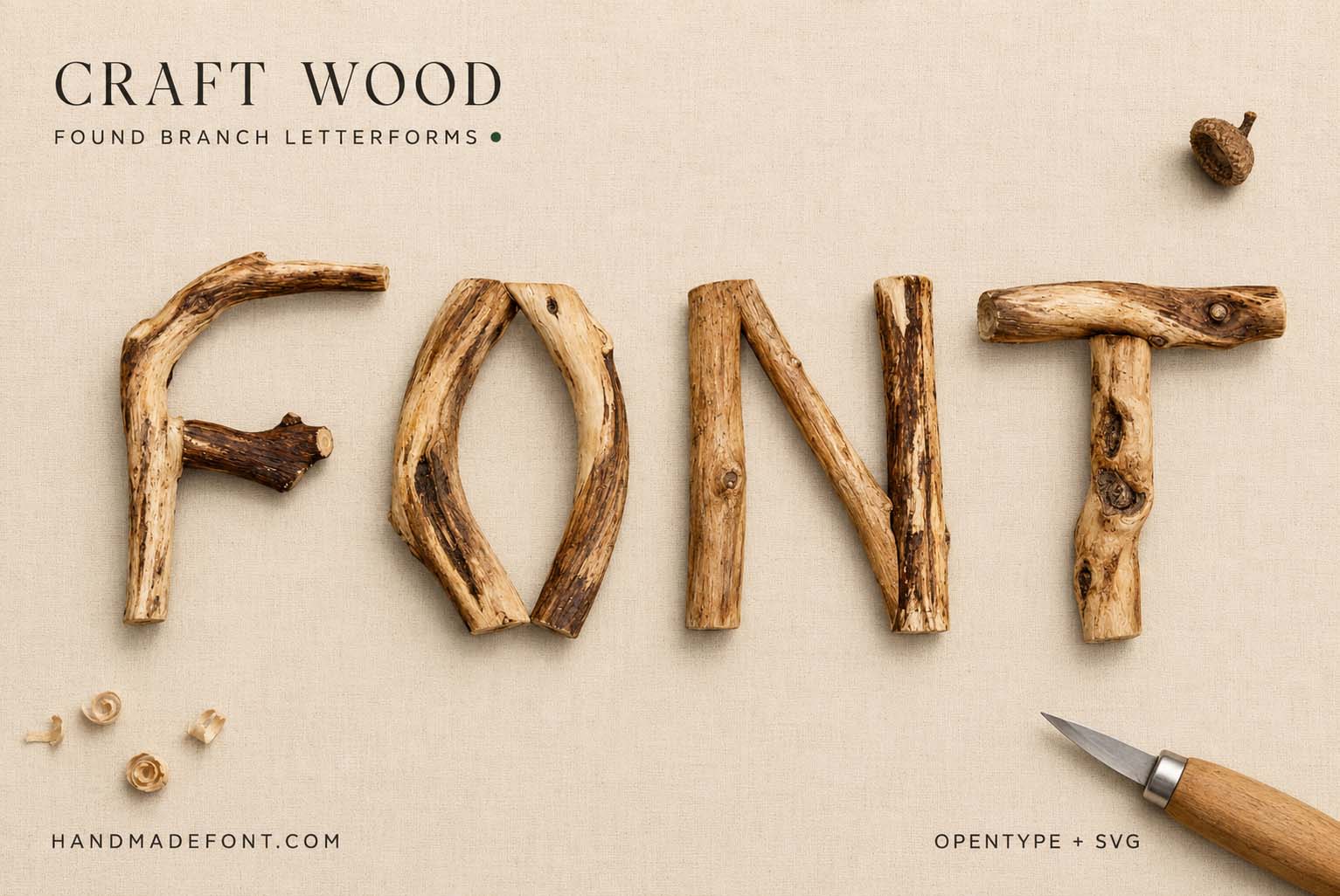 Craft Wood Font with handmade wooden alphabet characters