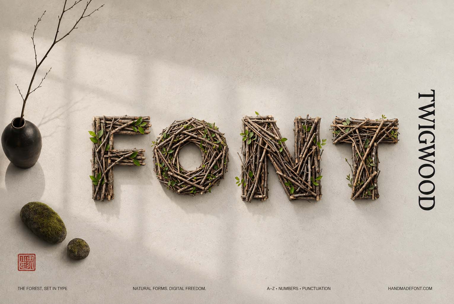 Twigwood Font – handmade branch typography for natural design