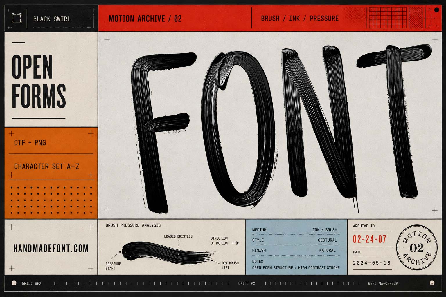 Black Swirl Font – fluid brush lettering for dramatic editorial design