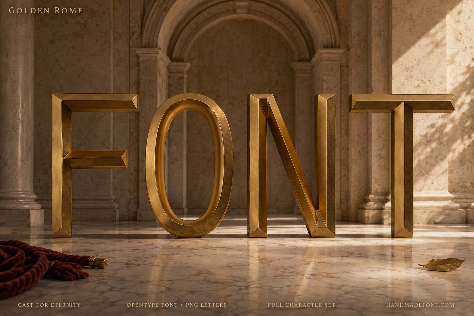 Golden Rome Font – monumental gold lettering for classical luxury design