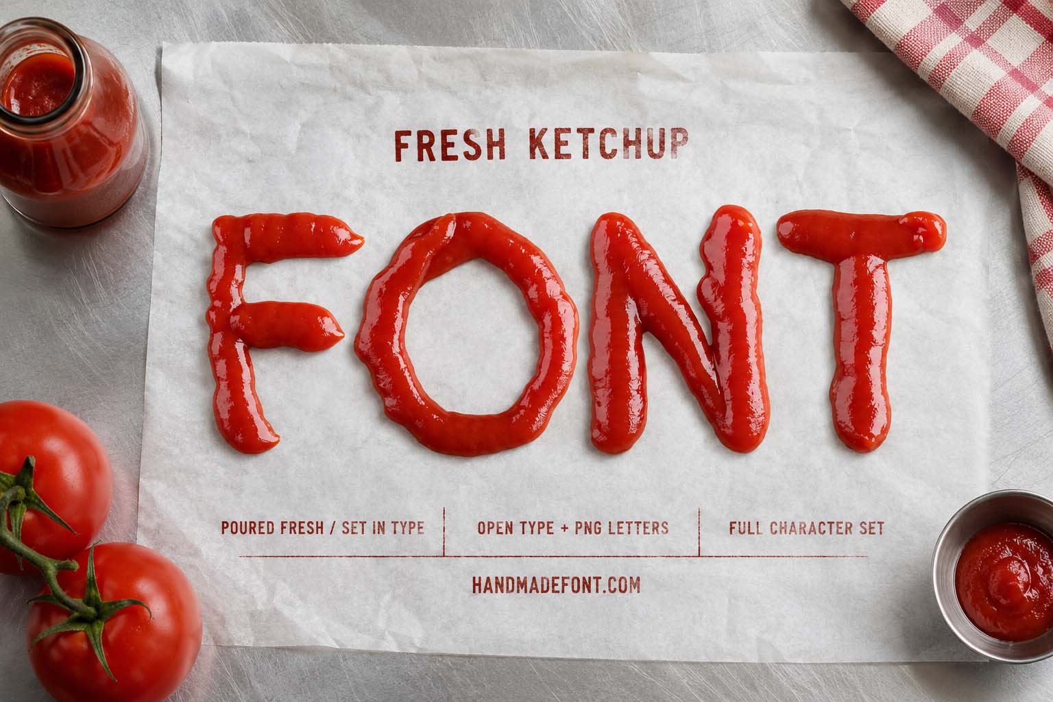 Fresh Ketchup Font – squeezed red lettering for fast-food branding