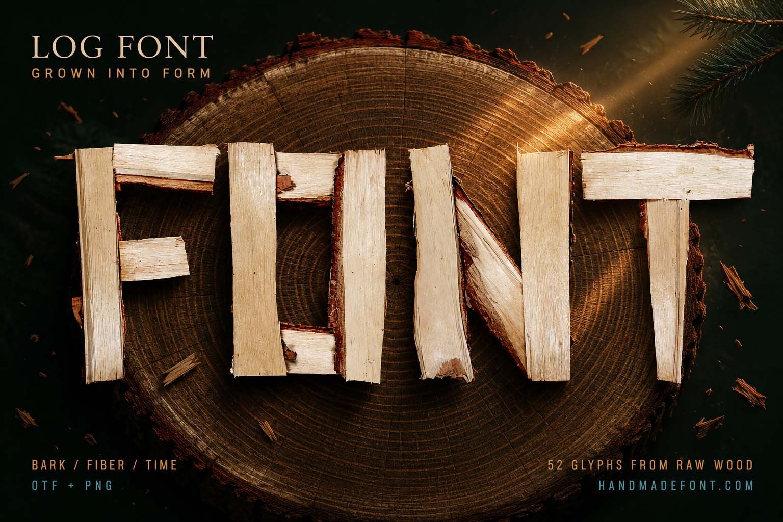 Log Font – split wood typography for rustic branding