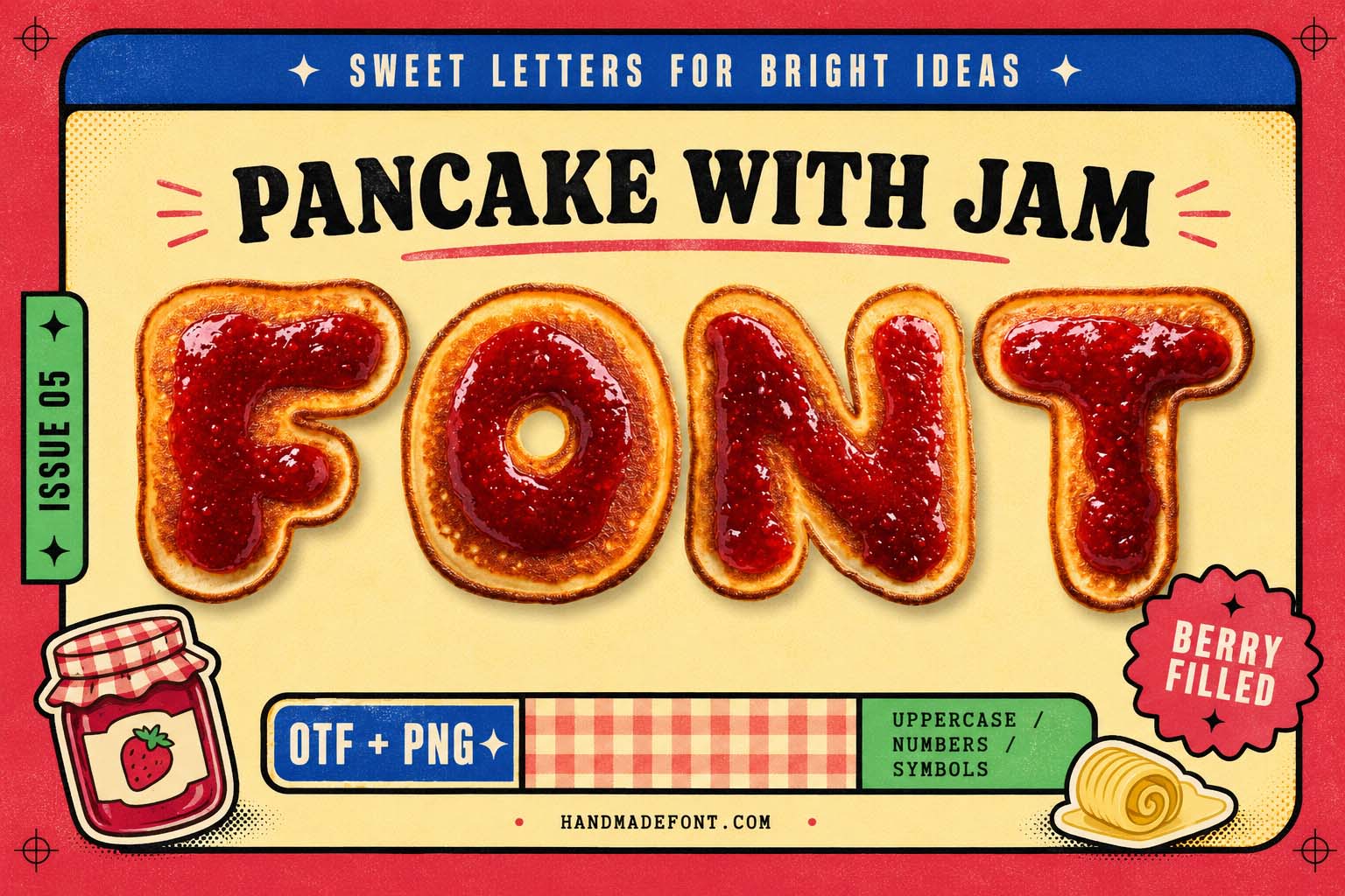 Pancake with Jam Font – berry breakfast typography for brunch branding