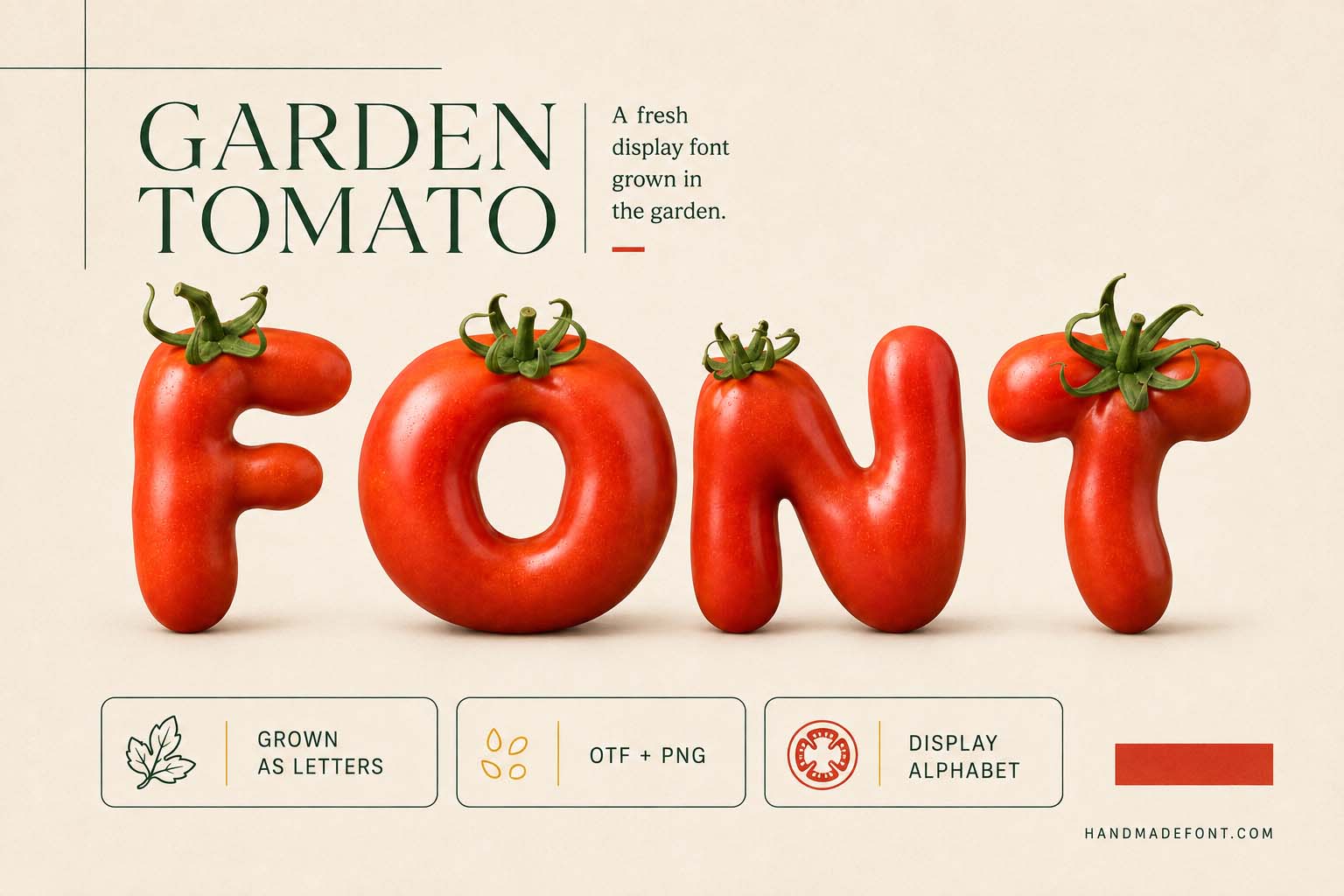 Garden Tomato Font – ripe vegetable lettering for fresh food branding