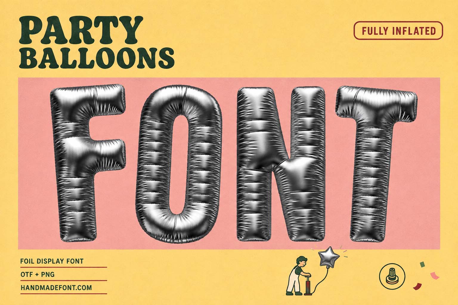Party Balloons Font – silver inflatable lettering for festive design