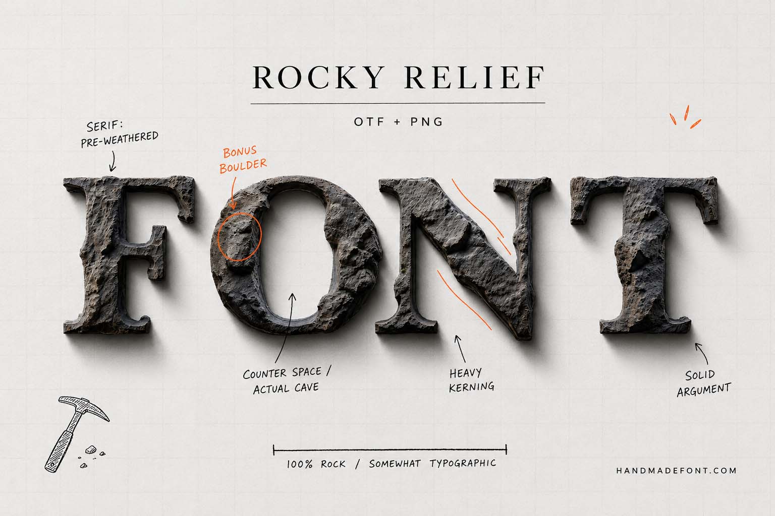 Rocky Relief Font – rugged stone lettering for outdoor branding