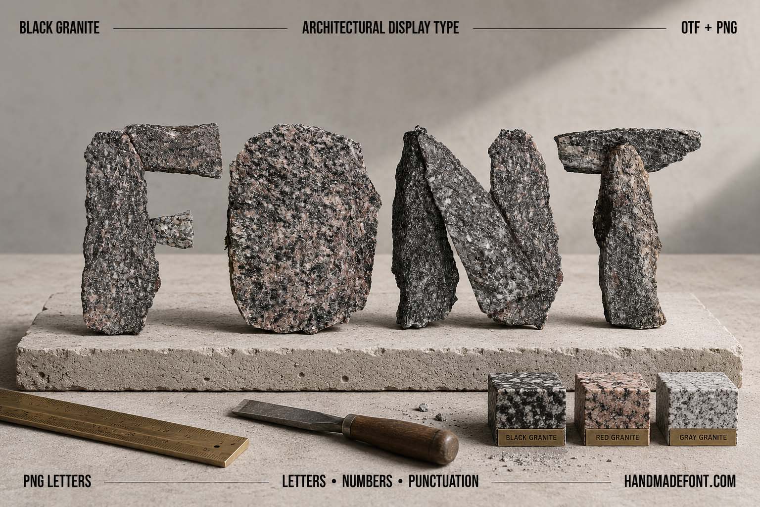 Black Granite Font – rough dark stone lettering for bold architectural design