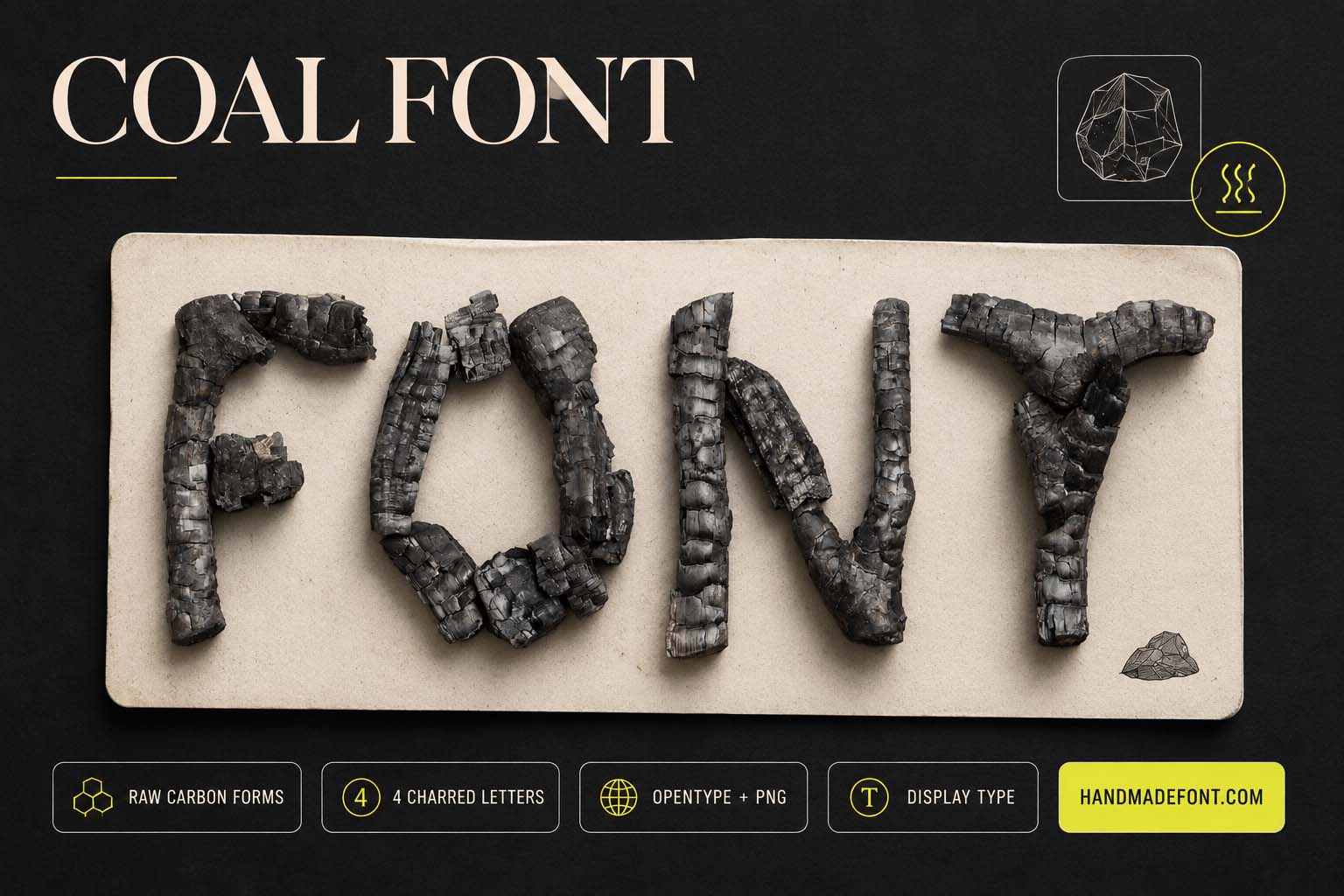 Coal Font – charred black lettering for rustic and industrial design