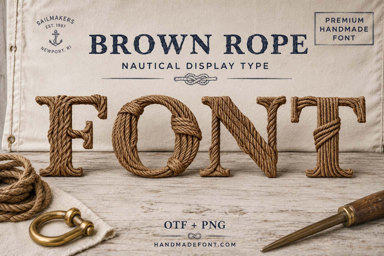 Brown Rope Font – braided natural lettering for nautical and rustic branding