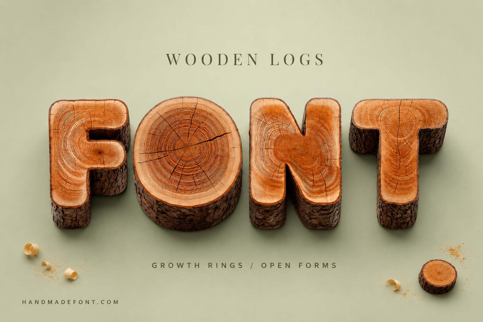 Wooden Logs Font built from solid natural log letters