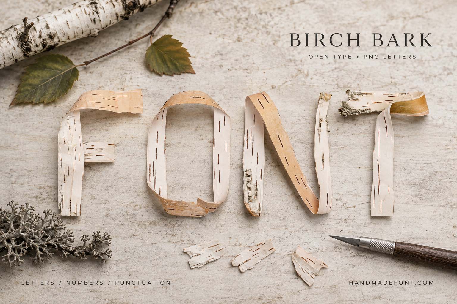 Birch Bark Font – pale wooden lettering for natural woodland branding