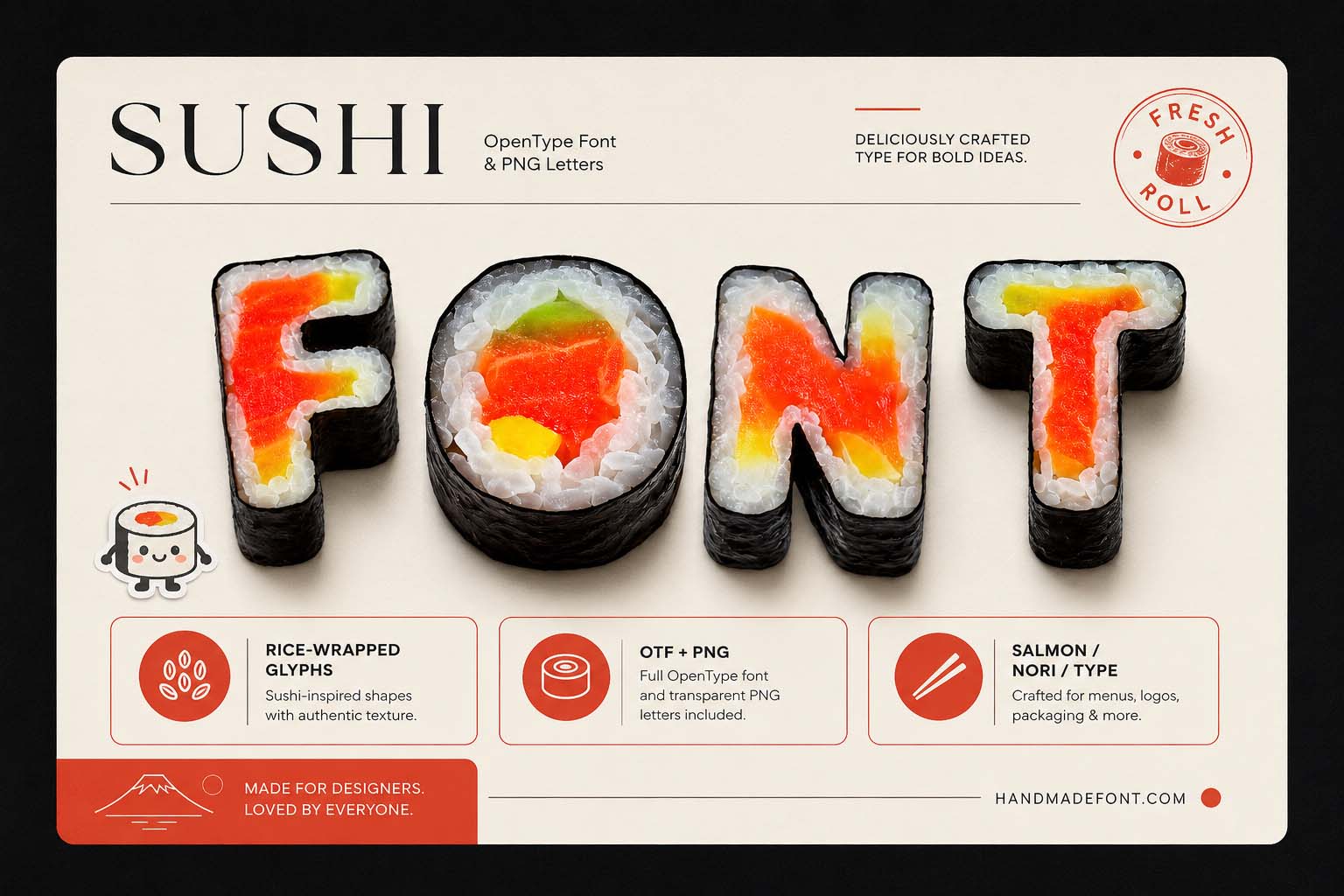 Sushi Font – colorful Japanese food lettering for restaurant branding