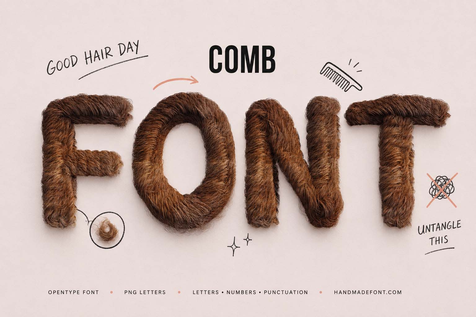 Comb Font – brown hair typography for salon and beauty branding