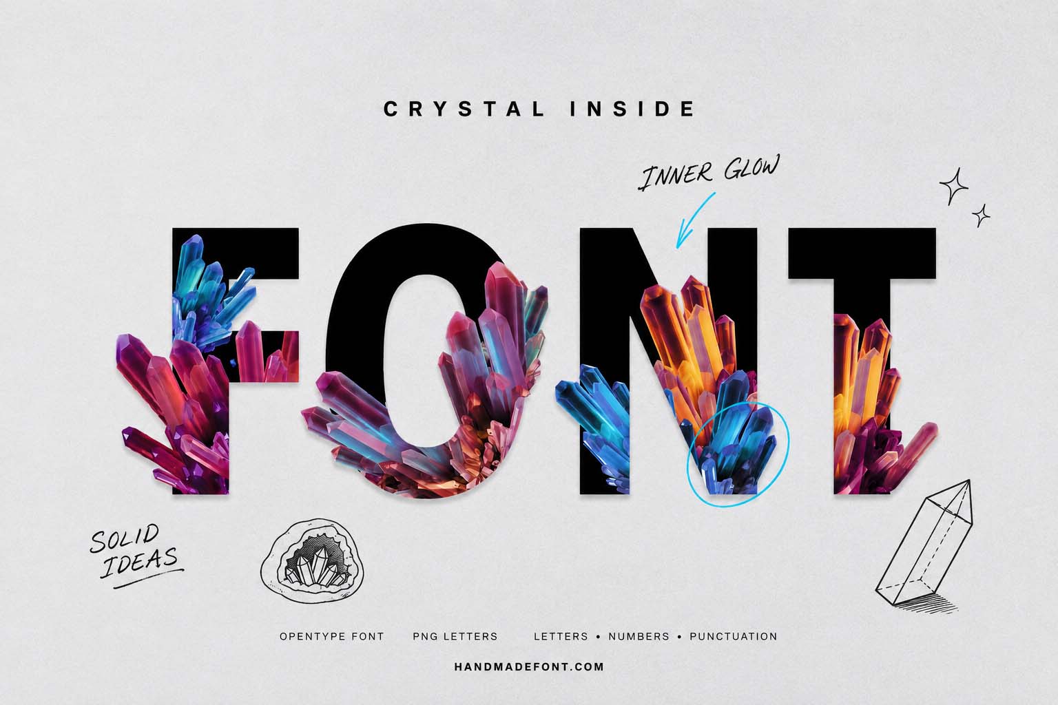 Crystal Inside Font – colorful gemstone typography for luminous luxury design