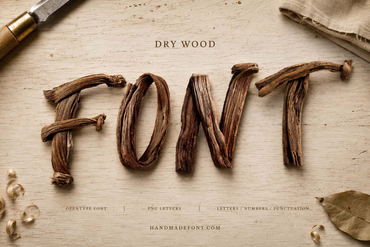 Dry Wood Font – weathered timber lettering for rustic outdoor branding