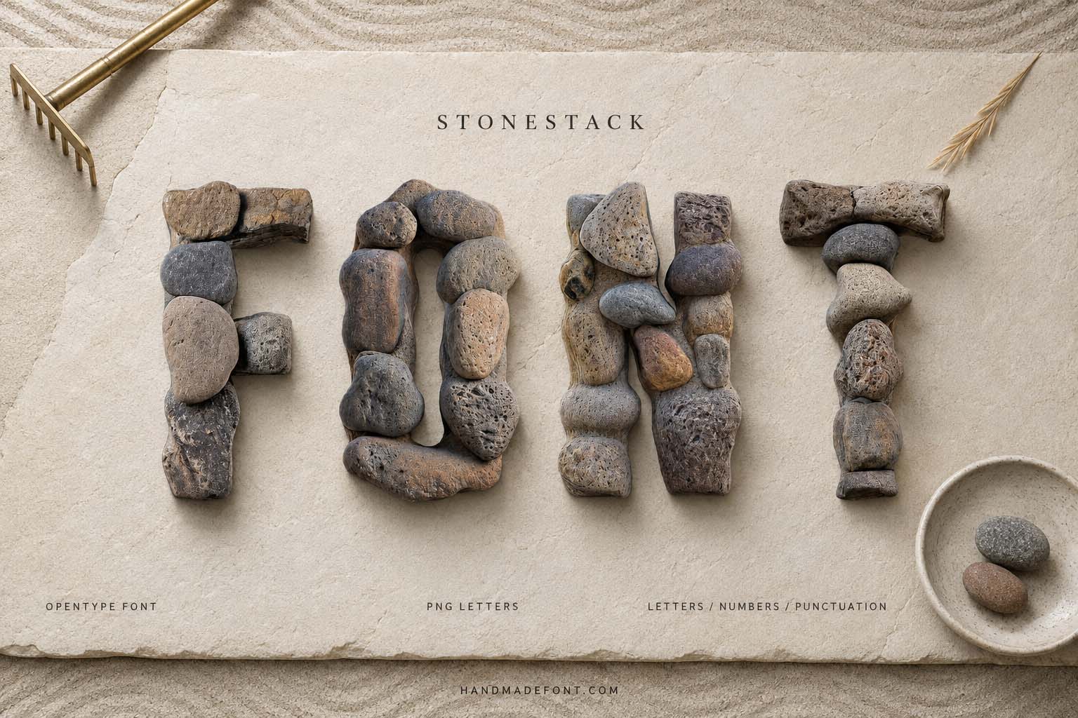 Stone Stack Font – stacked pebble lettering for nature and outdoor design