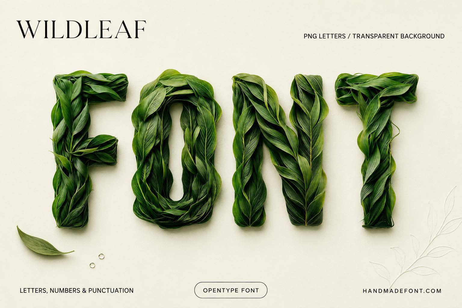 Wildleaf Font with botanical green leaf typography