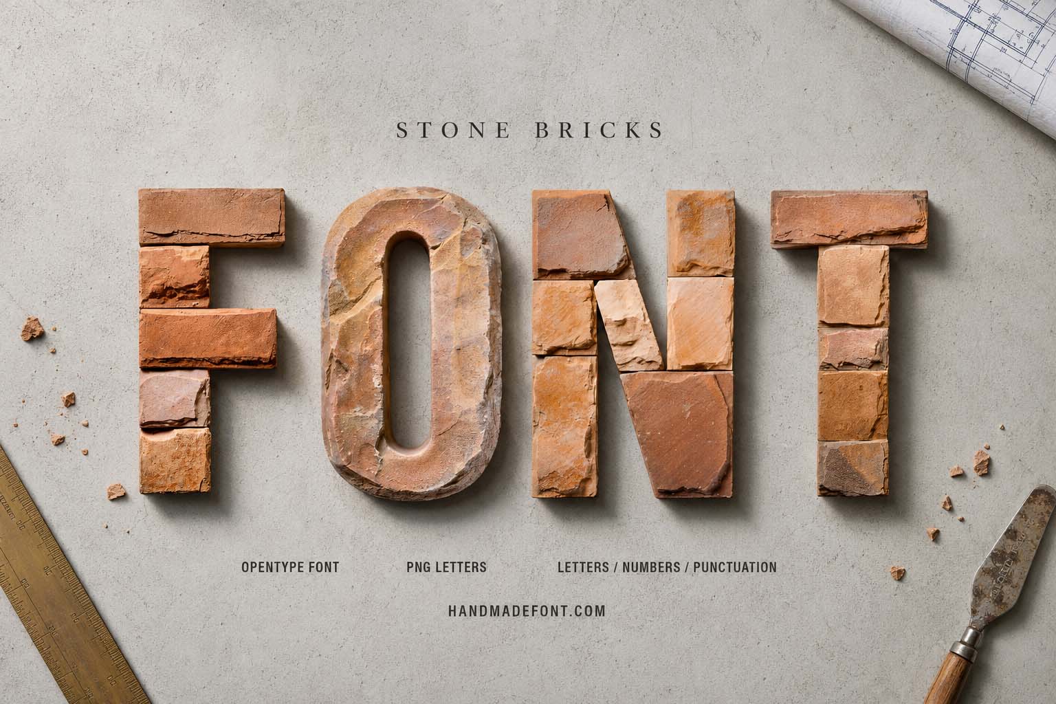 Stone Bricks Font – architectural rock lettering for construction branding