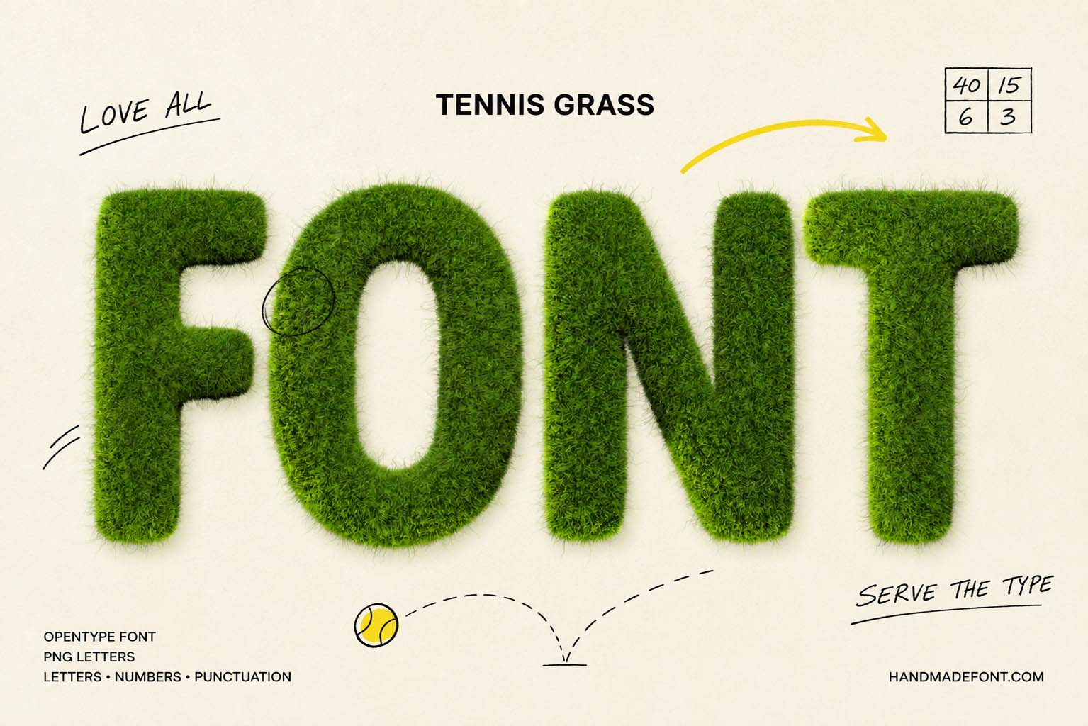 Tennis Grass Font – fresh green sports lettering for tournament design