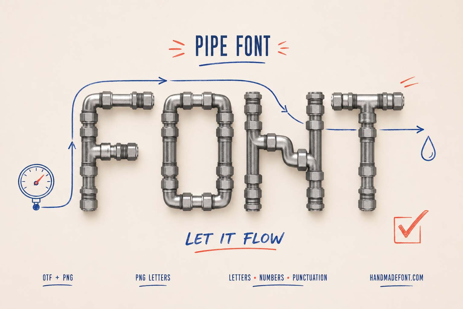 Pipe Font – metal plumbing lettering for industrial and engineering design