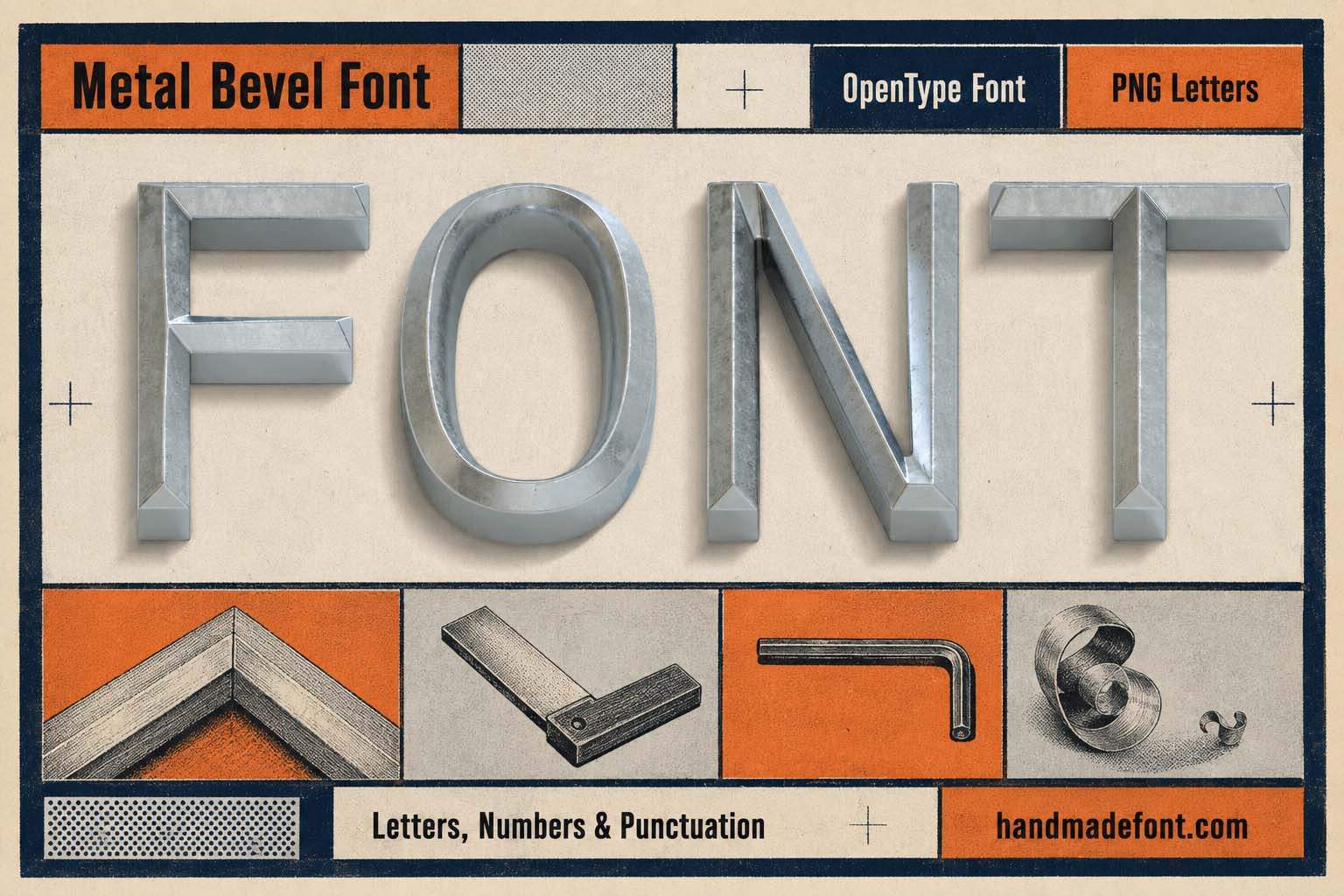 Metal Bevel Font polished silver 3D typography preview