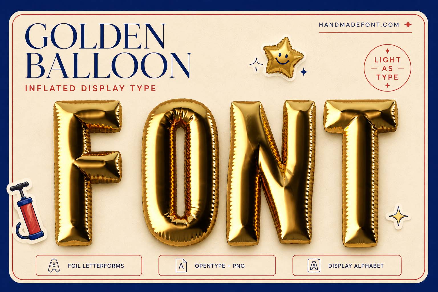 Golden Balloon Font metallic inflated typography preview
