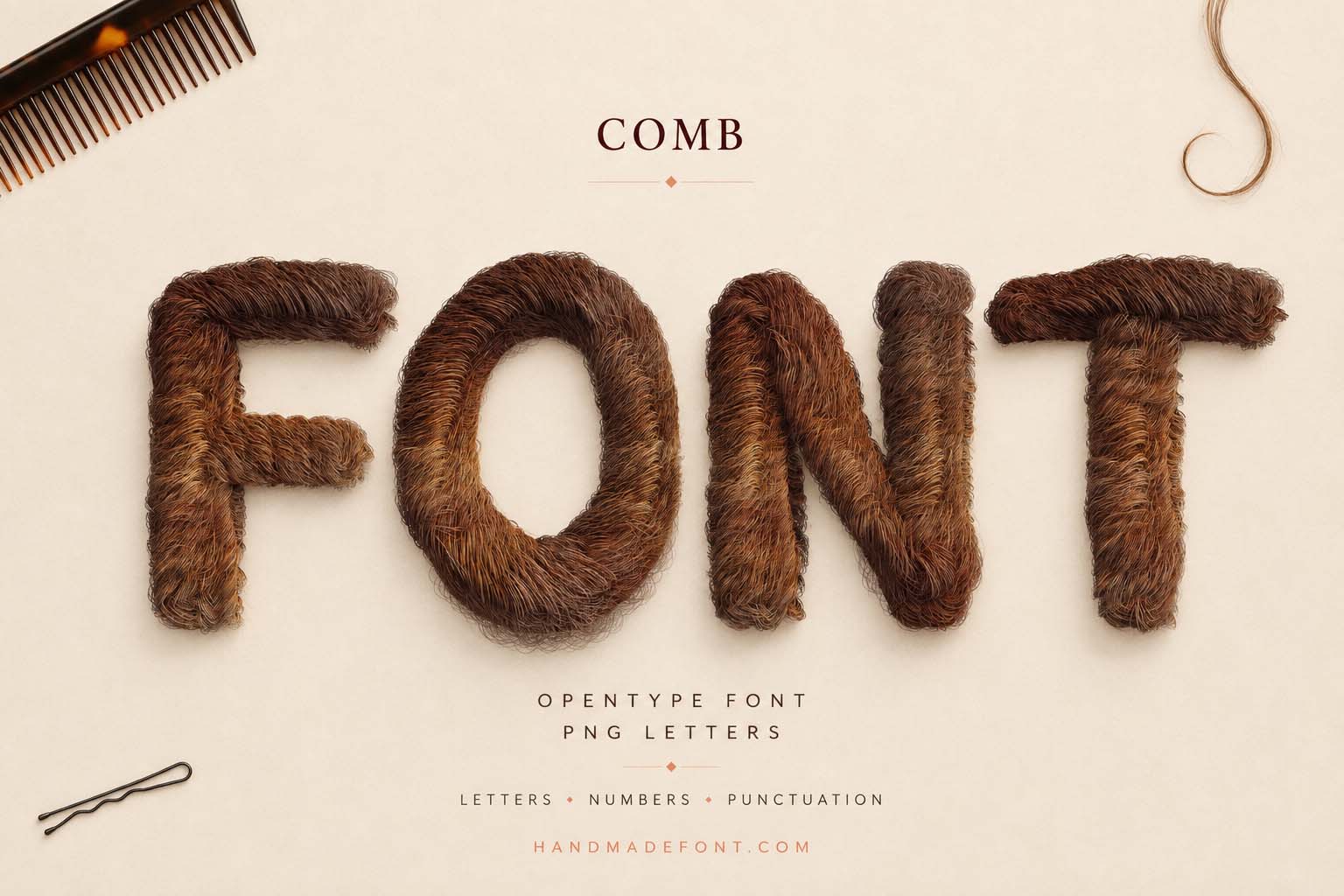 Comb Font textured brown hair typography preview