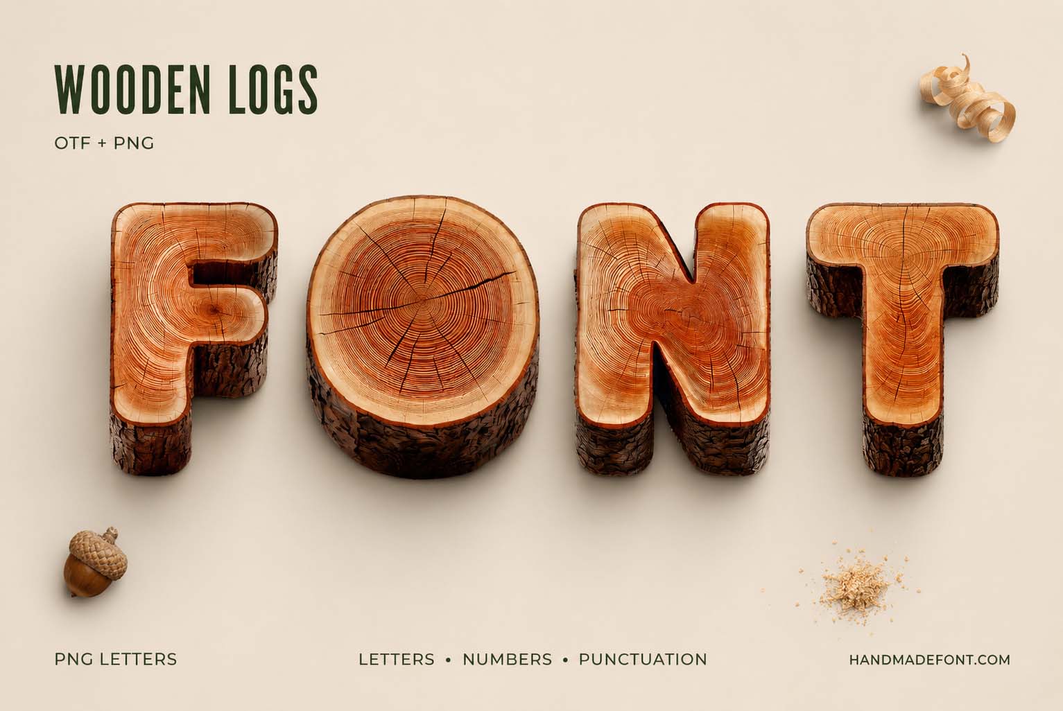 Wooden Logs Font rustic timber 3D typography preview