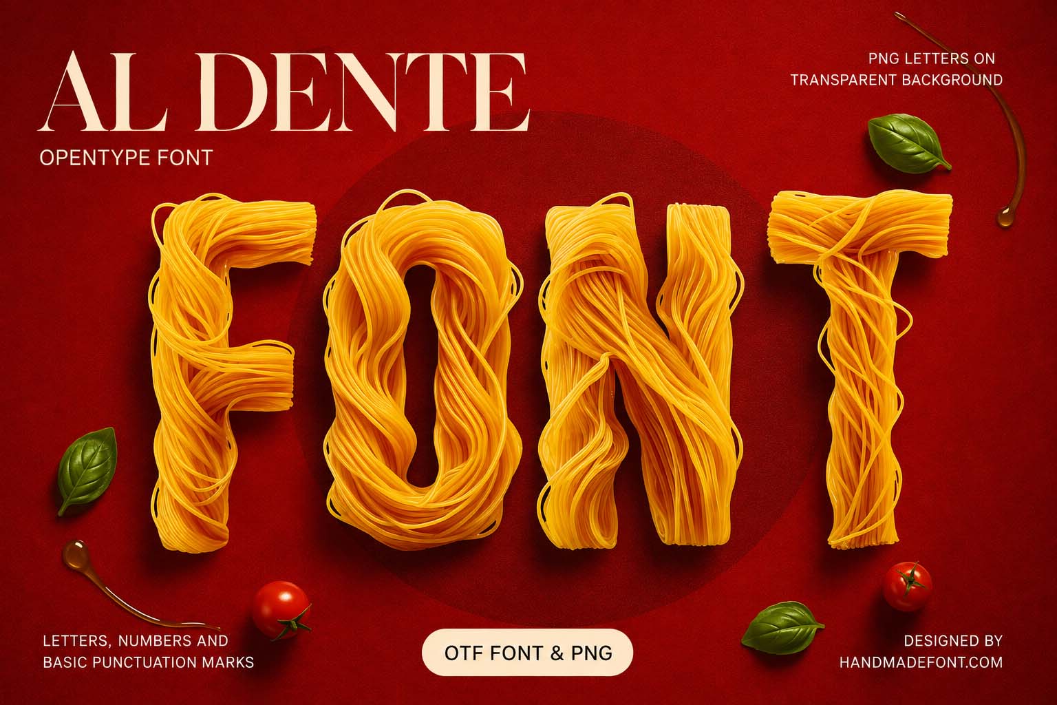 Al Dente Font with spaghetti arranged into Italian typography