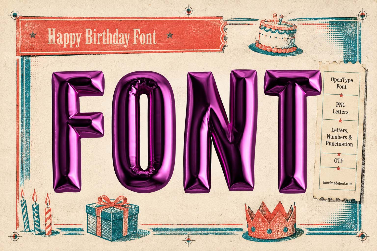 Happy Birthday Font purple balloon party typography preview
