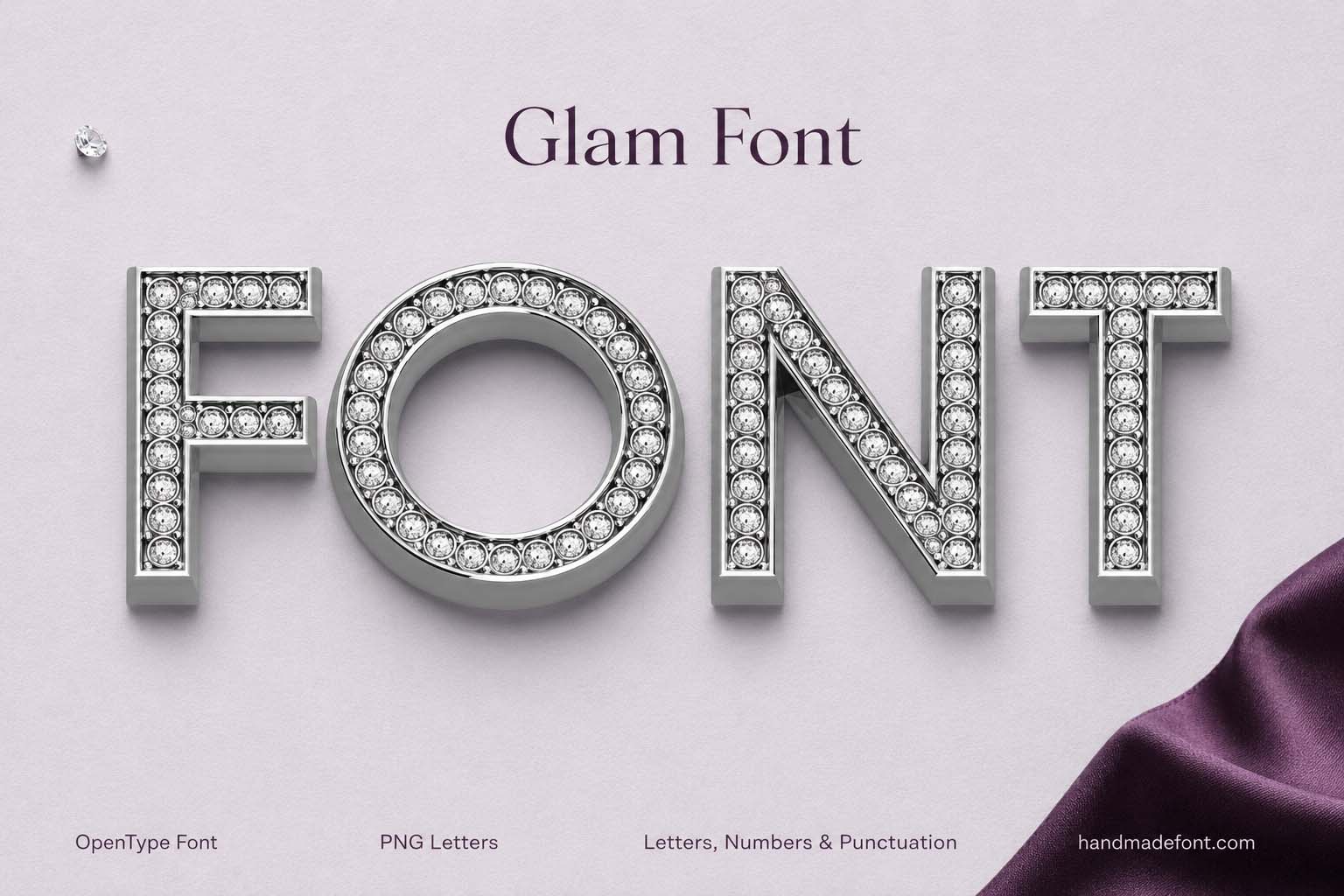 Glam Font diamond and silver luxury typography preview