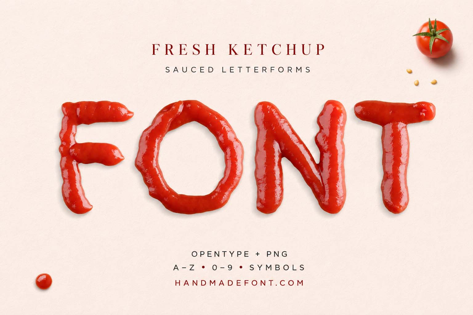 Fresh Ketchup Font with glossy red sauce lettering