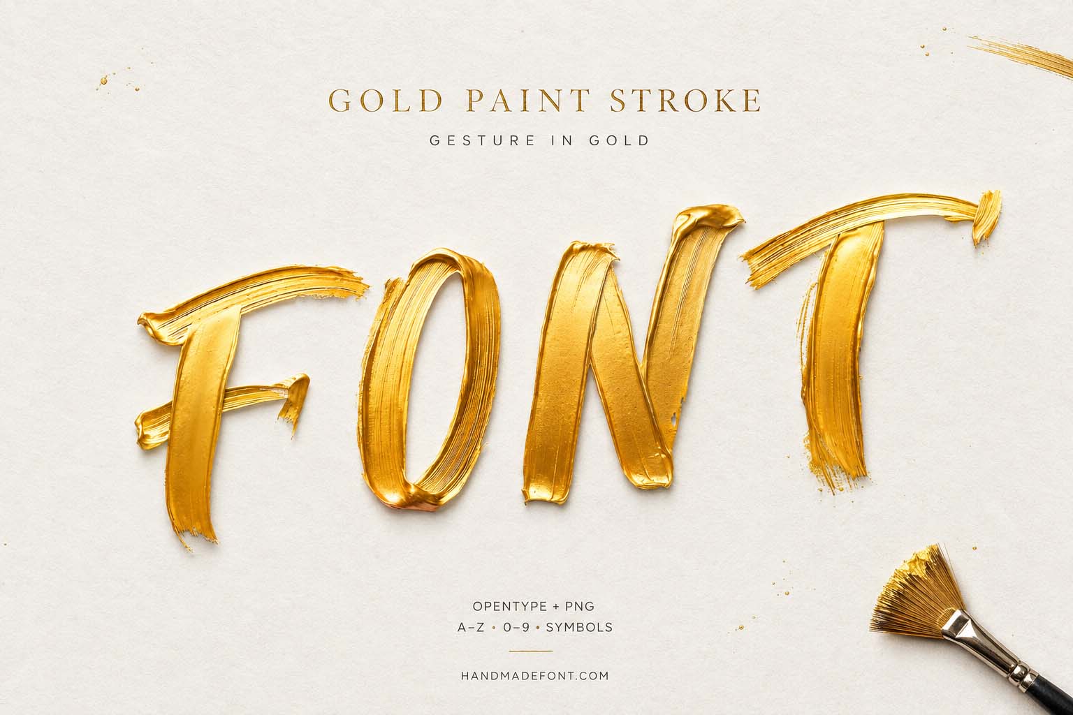 Gold Paint Stroke Font with metallic painted letterforms