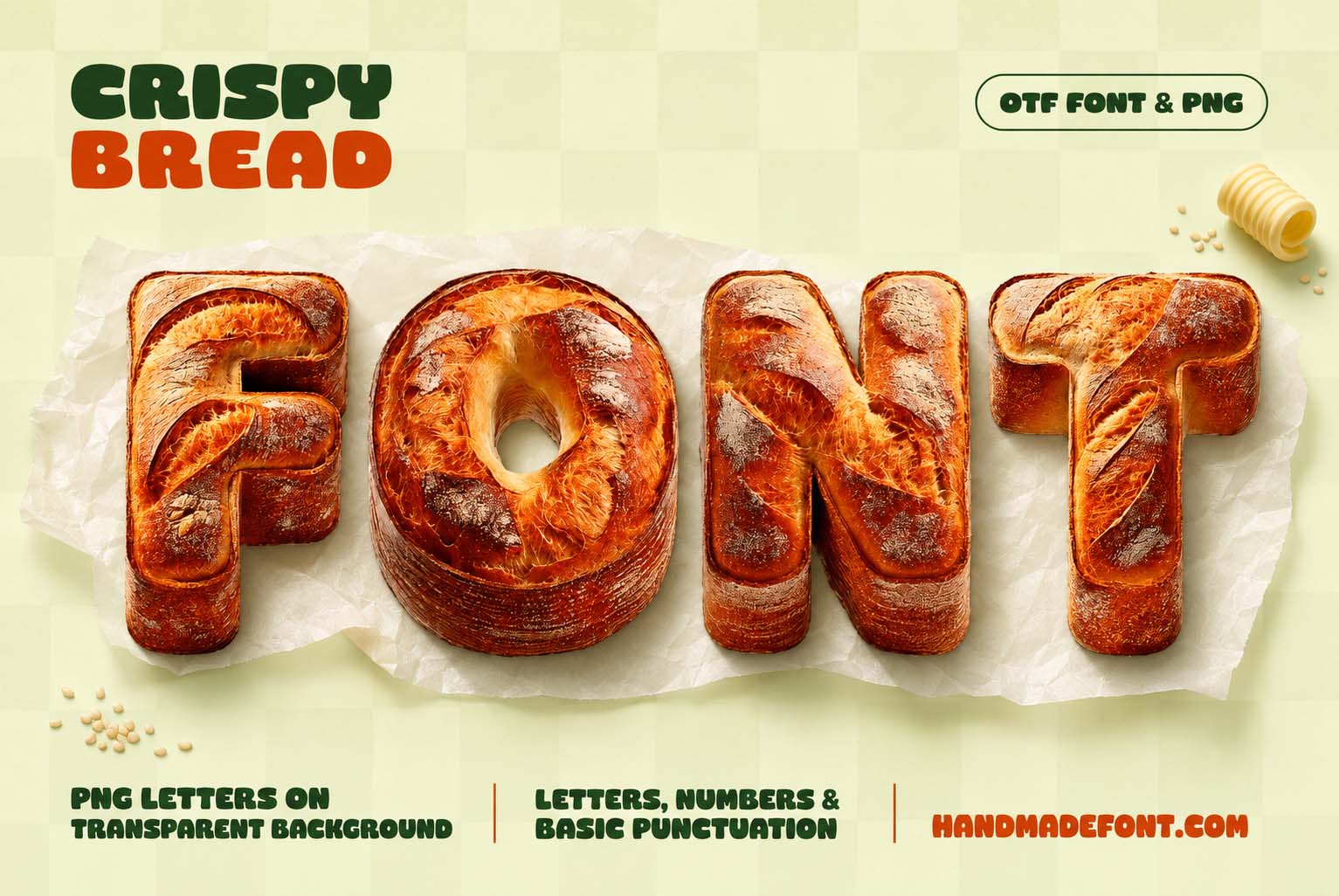 Crispy Bread Font with realistic baked bread letters for bakery design inspiration