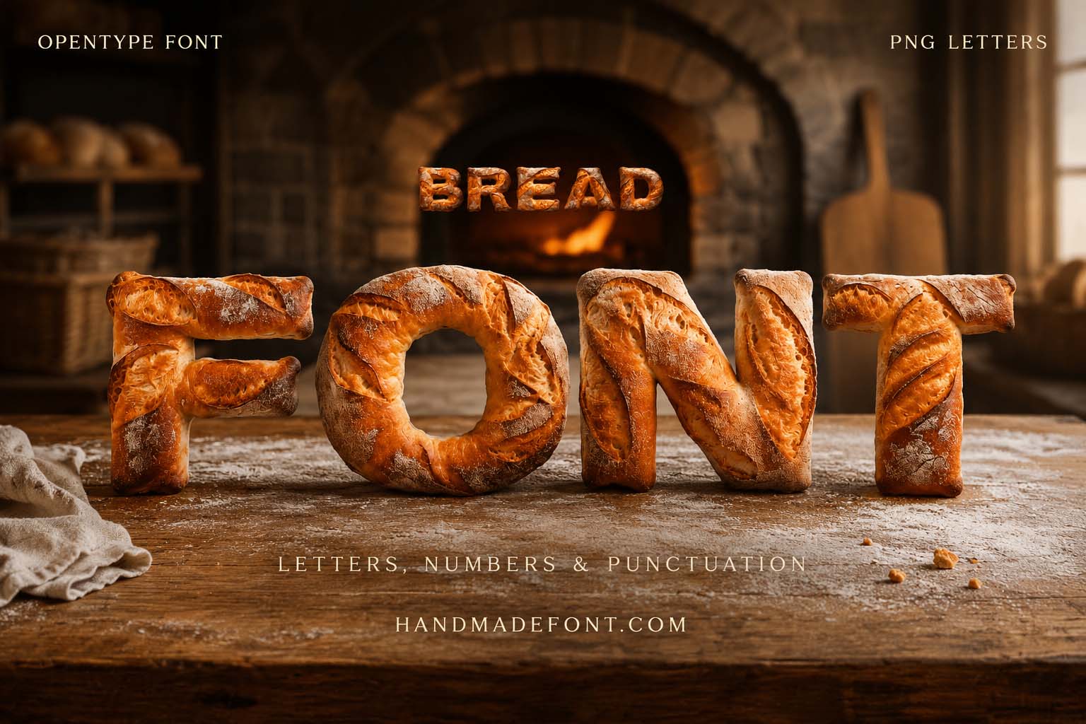 Bold Bread Font featuring large fresh-baked letters for bakery typography inspiration