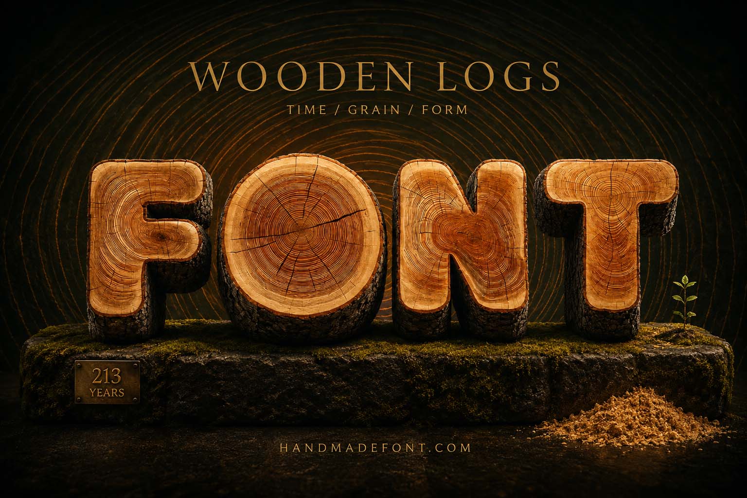 Wooden Logs Font shown in a second forest-inspired branding composition