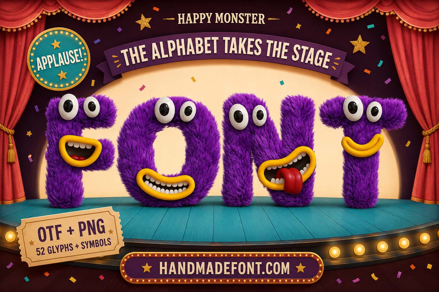 Happy Monster Font in a second colorful furry character typography design