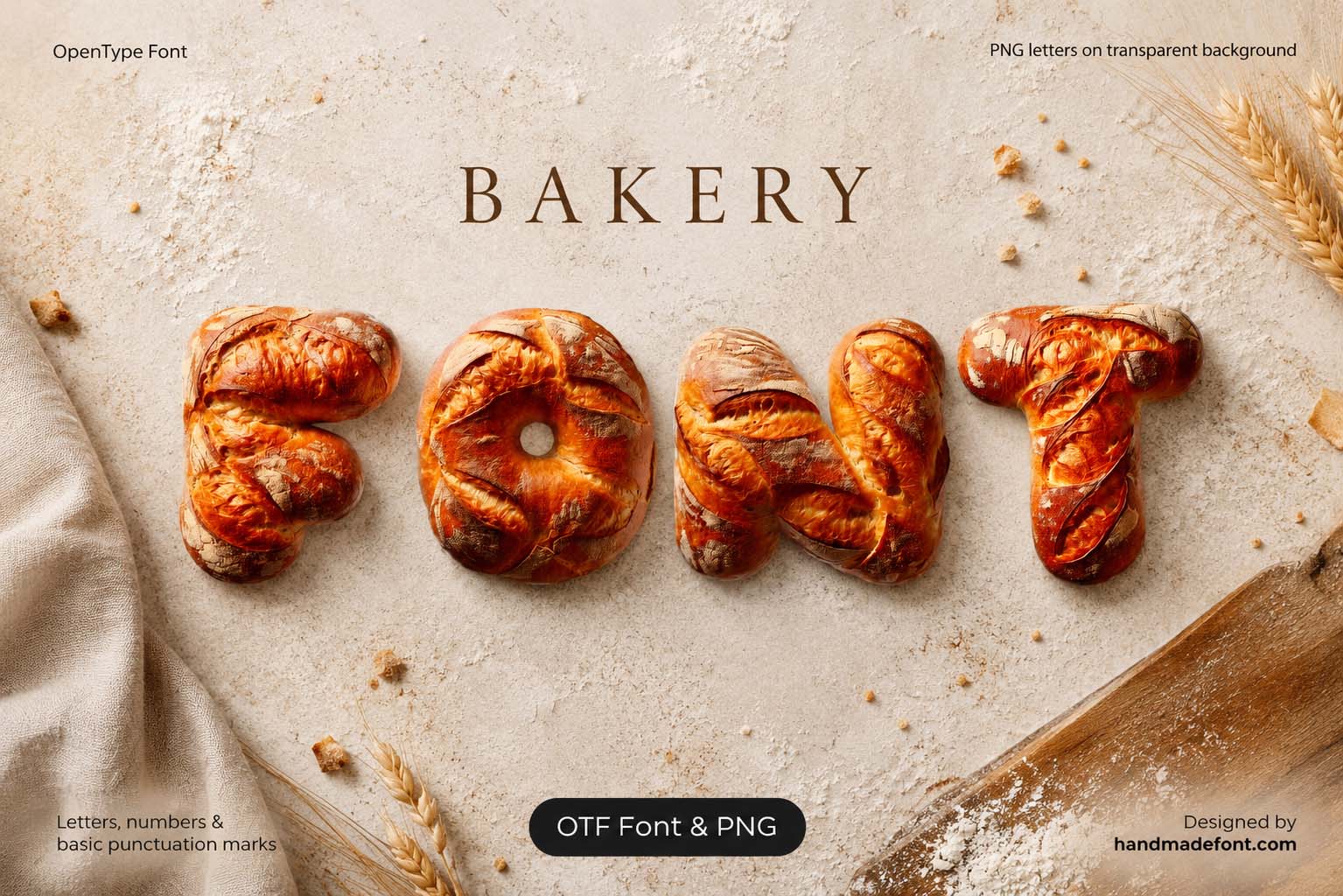 Bakery Font in an additional golden pastry typography composition