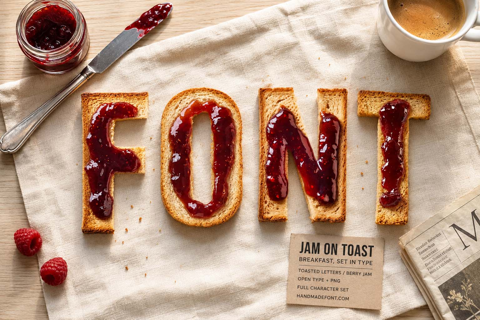 Jam on Toast Font shown in another sweet breakfast lettering design