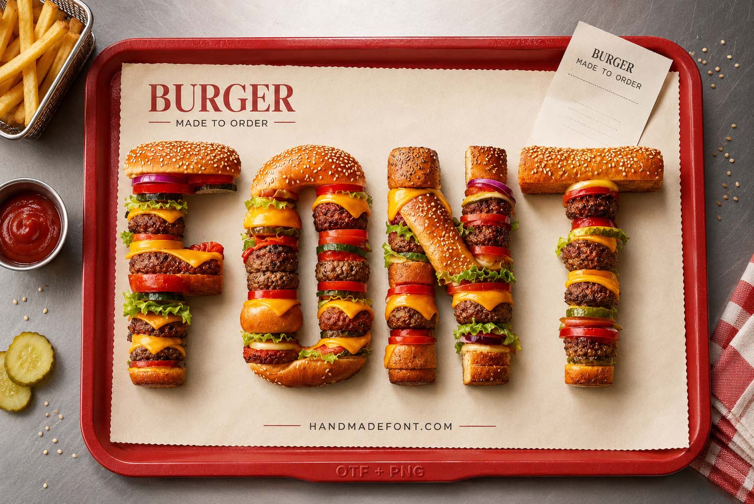 Burger Font shown in another stacked fast-food lettering composition